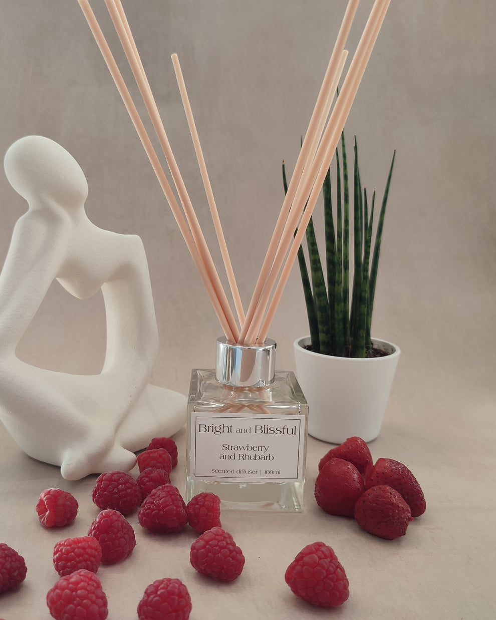 Strawberry and Rhubarb scented diffuser - 100ml square – Bright and ...
